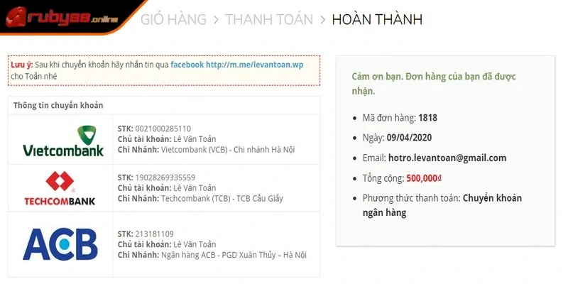 Nạp tiền qua ngân hàng là phương thức phổ biến và an toàn nhất tại Ruby88